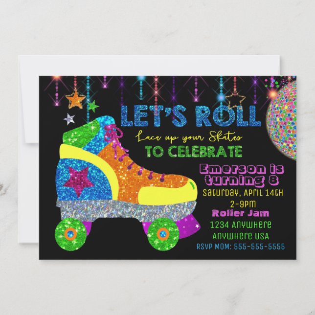 Invitation Disco Roller Skate Party, Patinage, parties scinti (Devant)