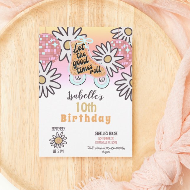 Invitation Disco Roller Skating Girls Anniversaire (Créateur téléchargé)