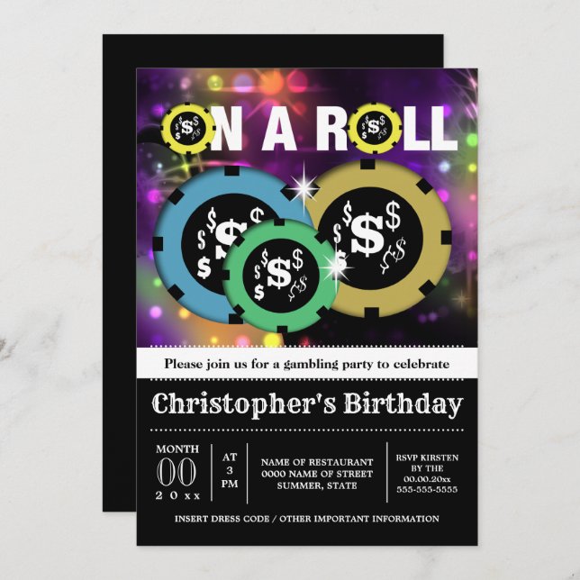 Invitation Discothèque de la partie des puces de roulette de  (Devant / Derrière)