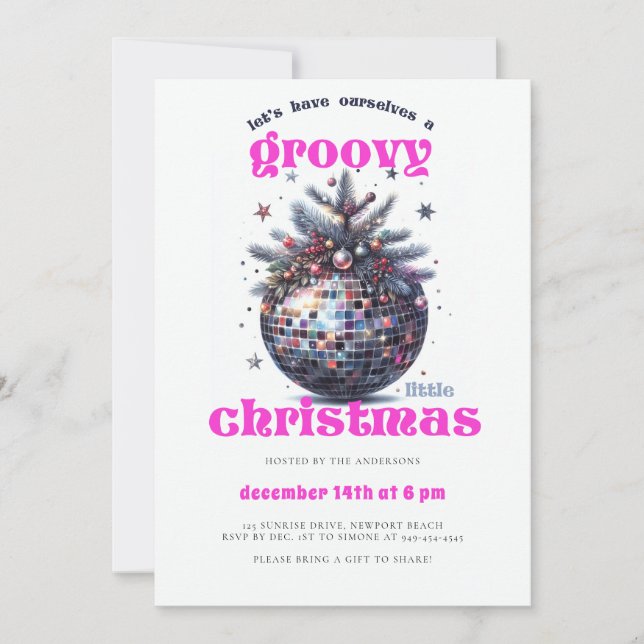 Invitation Discothèque de Noël rose super (Devant)