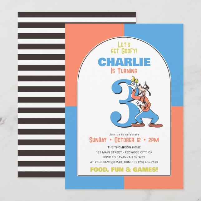 Invitation Disney | Obtenons l'anniversaire de Goofy Boy (Devant / Derrière)
