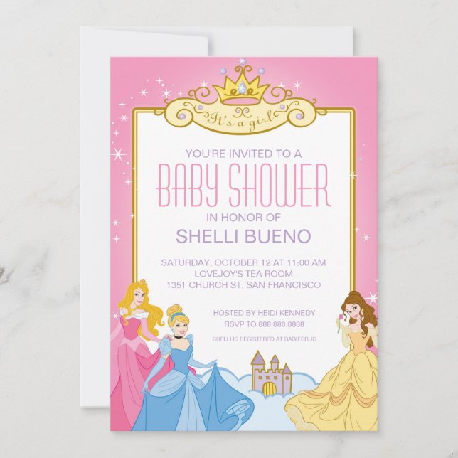 Invitation Disney Princess C'est un Baby shower de fille (Devant)