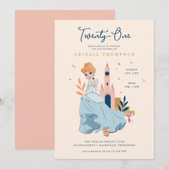 Invitation Disney Princess Cinderella | 21e anniversaire (Devant / Derrière)