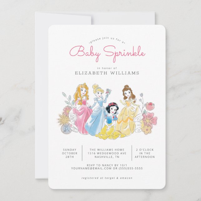Invitation Disney Princess Floral | Girl Baby Sprinkl (Devant)