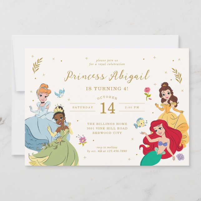 Invitation Disney Princess Gold Sparkle (Devant)