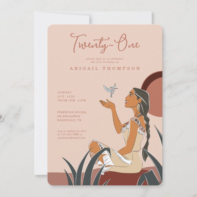 Invitation Disney Princess Pocahontas | 21e anniversaire (Devant)