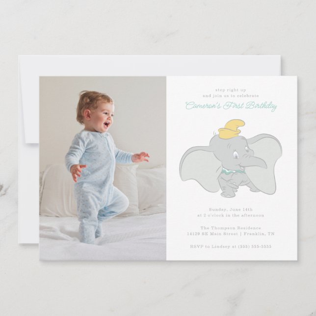 Invitation Disney's Dumbo 1er - Photo Anniversaire (Devant)