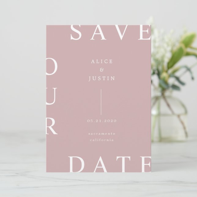 Invitation Disposition ultra moderne rose et blanc Enregistre (Debout devant)
