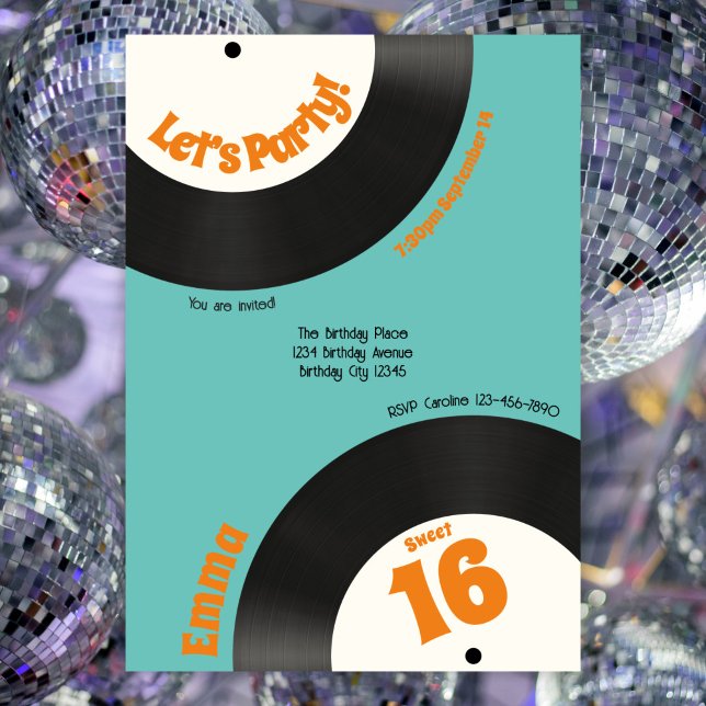 Invitation Disque vinyle de musique rétro amusant pour 16e an (Créateur téléchargé)