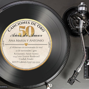 Invitation Disque Vinyle Rétro Espagnol 50ème Anniversaire
