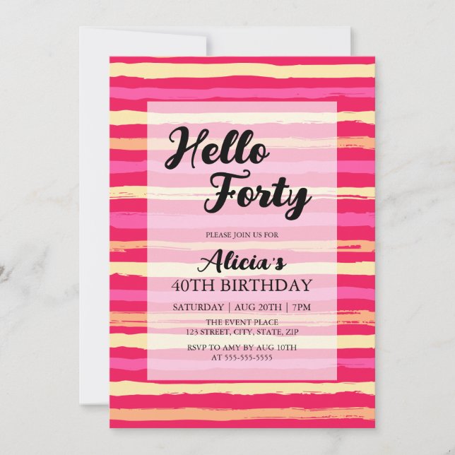 Invitation Distressed Stripes rose coloré 40e anniversaire (Devant)