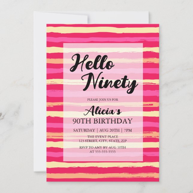 Invitation Distressed Stripes rose coloré 90e anniversaire (Devant)