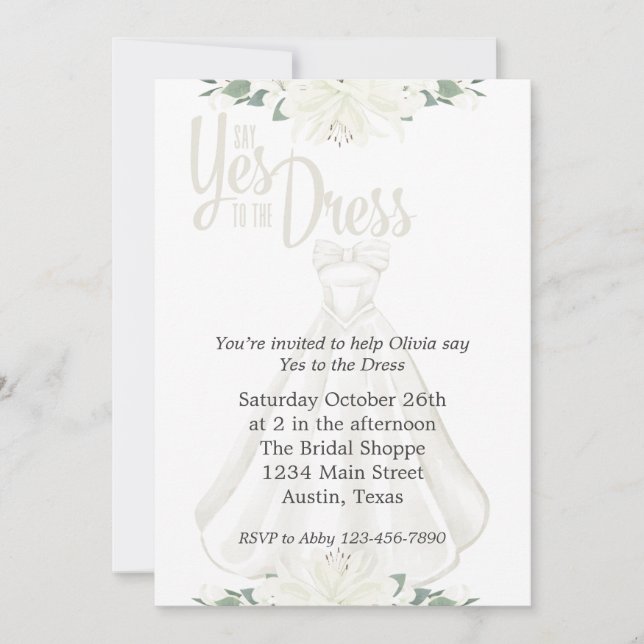 Invitation Dites Oui À La Mariée Robe (Devant)