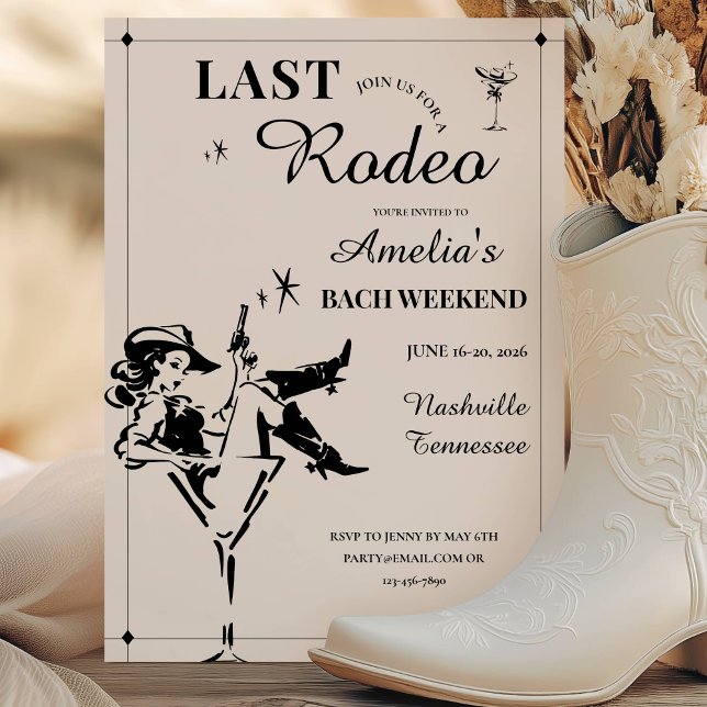 Invitation d'itinéraire pour le week-end de derniè (Last Rodeo Bachelorette Weekend Itinerary Invitation)