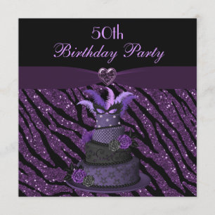 Invitation Diva Cake & Printed Zebra Parties scintillant 50e