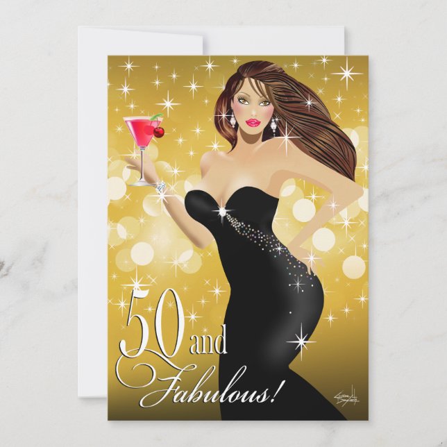 Invitation Diva Glam Bombshell 50e anniversaire| or (Devant)