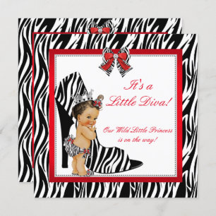 Invitation Diva Zebra Princess Baby shower fille Brunette