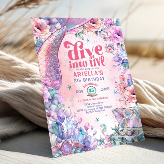 Invitation Dive into Five Flower Glitter Mermaid Tail  (Créateur téléchargé)