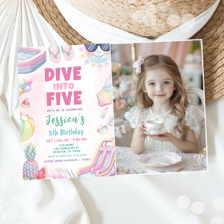 Invitation Dive Into Five - Summer Girl 5th Birthday Photo