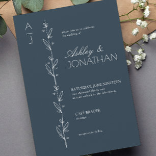 Invitation Divider botanique moderne Mariage bleu marine