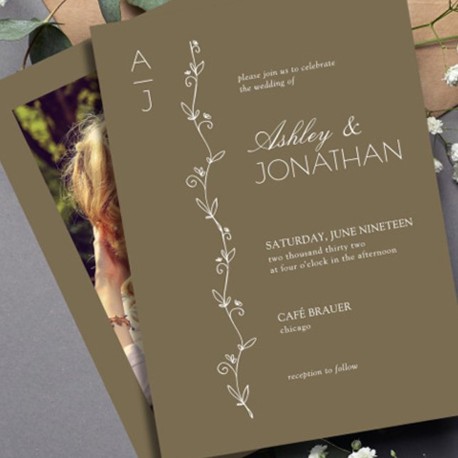 Invitation Divider botanique moderne Mariage photo Brown (Créateur téléchargé)