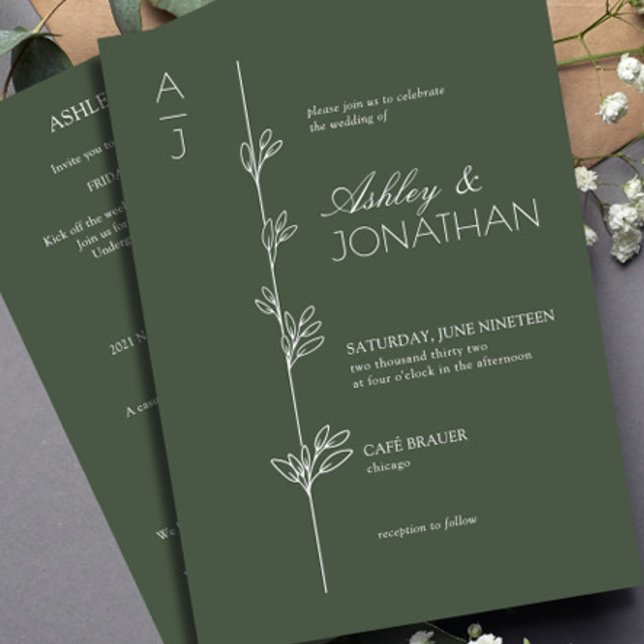 Invitation Divider botanique moderne Mariage vert tout-en-un (Créateur téléchargé)