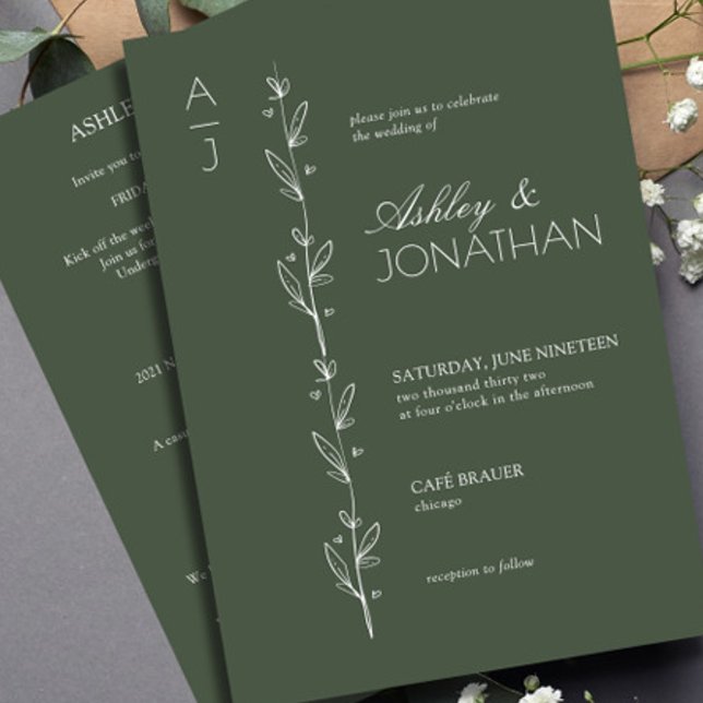 Invitation Divider botanique moderne Mariage vert tout-en-un (Créateur téléchargé)
