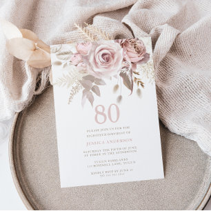 Invitation Divine Blush Rose Roses 80e fête d'anniversaire