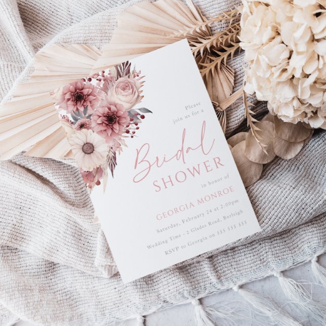 Invitation Divine Boho Blush & Fête des mariées Rose (Créateur téléchargé)