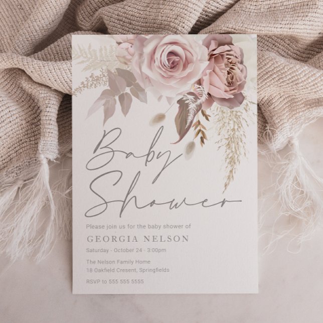Invitation Divine Dusty Rose Blush Baby shower Floral (Créateur téléchargé)