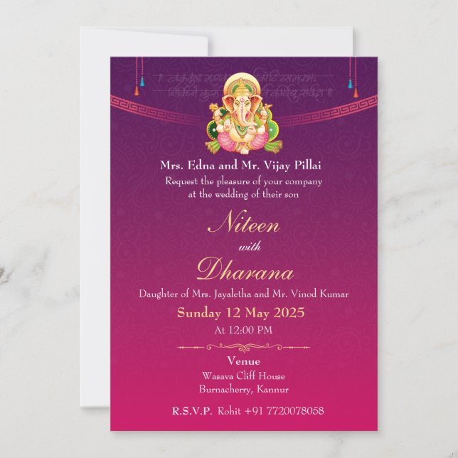 Invitation divine Mariage indienne (Devant)