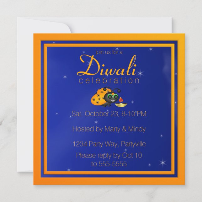 Invitation Diwali Ladybug avec Dipa sur une nuit étoilée (Devant)