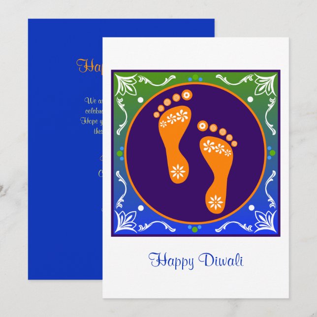 Invitation Diwali Rangoli coloré avec empreinte (Devant / Derrière)