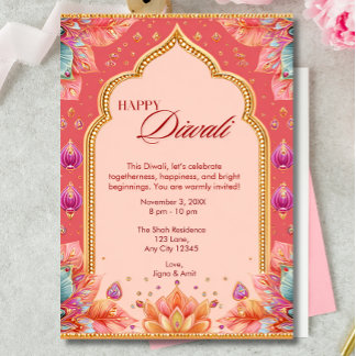 Invitation Diwali rose Art traditionnel Diwali Célébration de