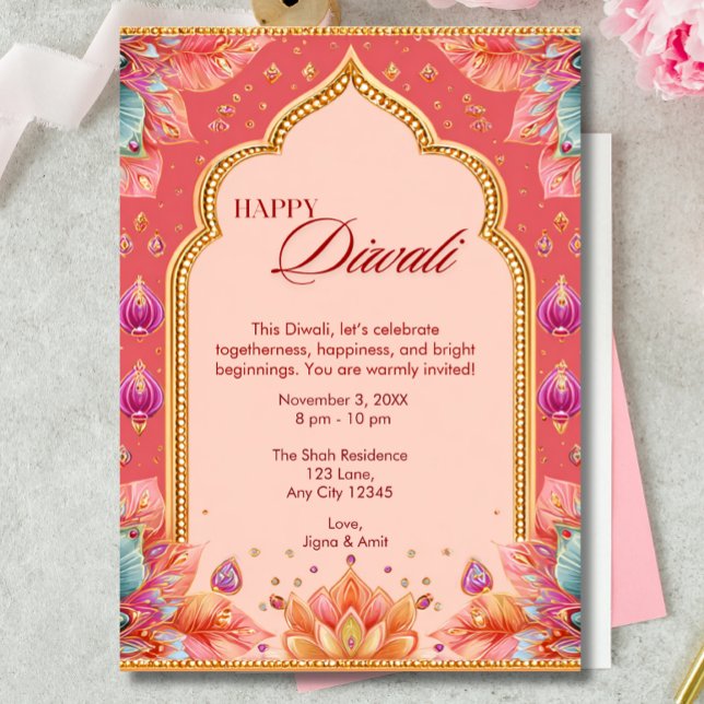Invitation Diwali rose Art traditionnel Diwali Célébration de (Créateur téléchargé)