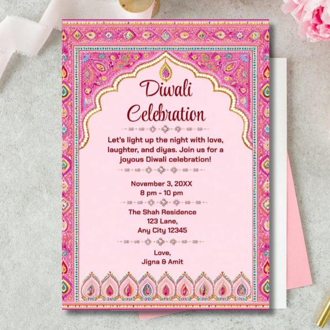 Invitation Diwali rose traditionnel Ornate Diwali Célébration (Créateur téléchargé)