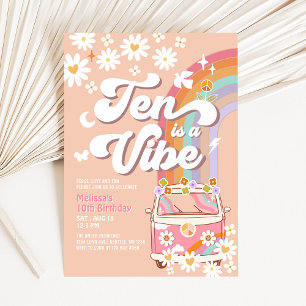 Invitation Dix ans c'est une ambiance Daisy groovy Rainbow 10