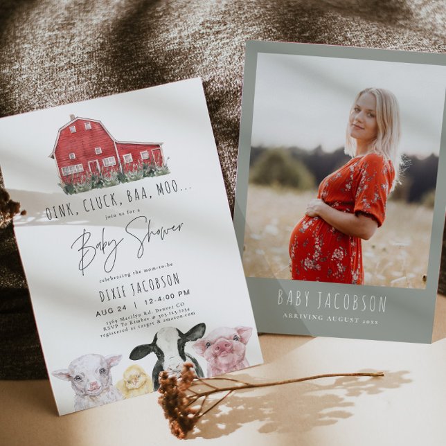 Invitation DIXIE Country Red Grange Baby shower animal de fer (Créateur téléchargé)