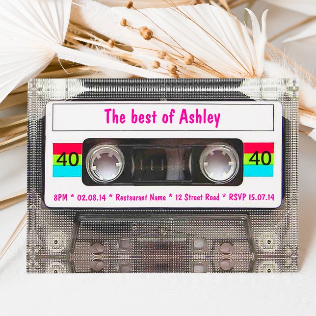 Invitation DJ 80s amusant Bande de cassette 40e anniversaire (Créateur téléchargé)