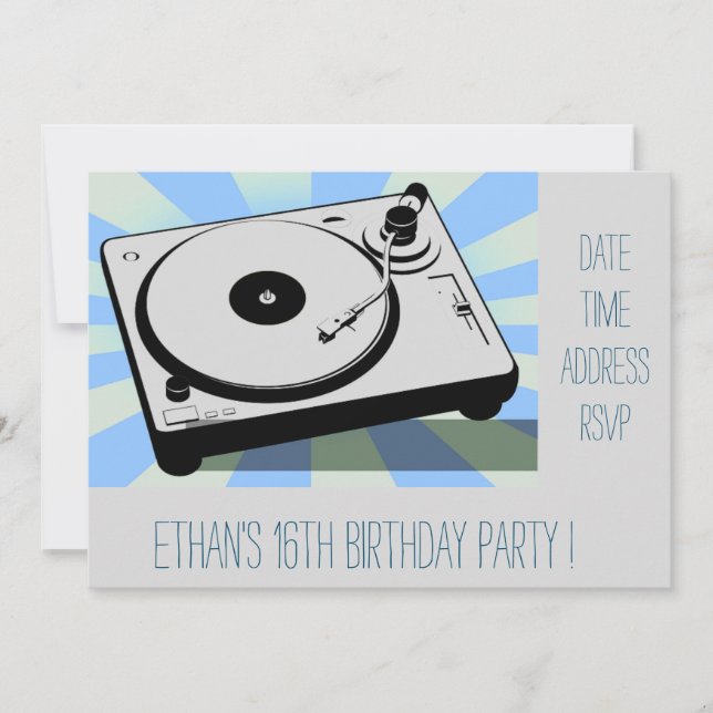 Invitation DJ funky cool rétro adolescent garçon anniversaire (Devant)