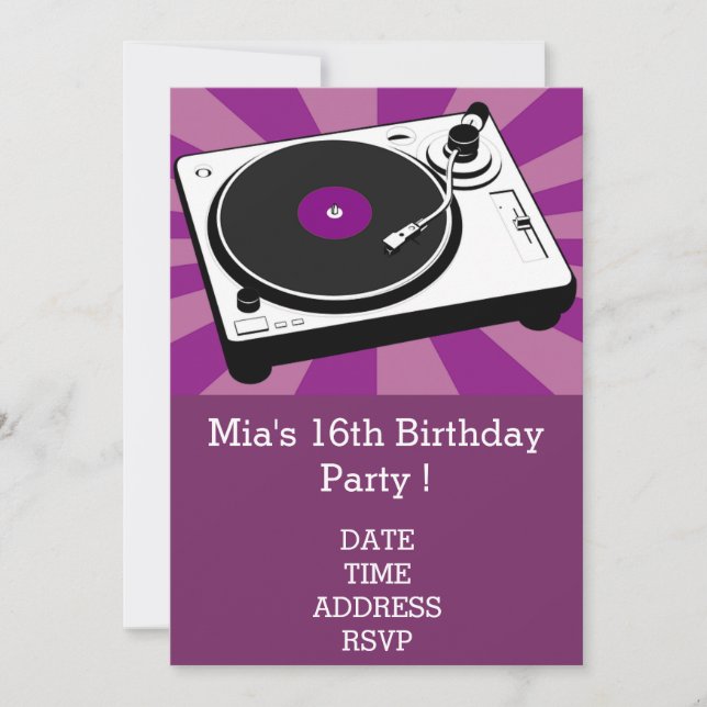 Invitation DJ funky cool rétro adolescentes fête d'anniversai (Devant)