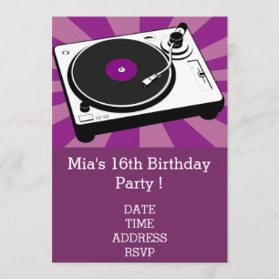 Invitation DJ funky cool rétro adolescentes fête d'anniversai