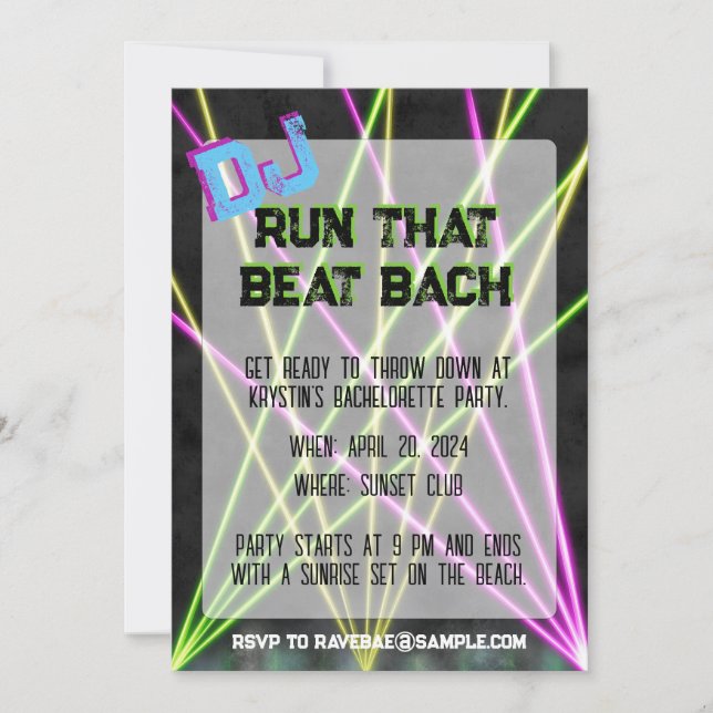 Invitation DJ Run qui bat Bachelorette (Devant)