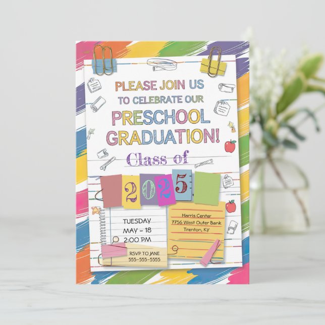 Invitation do-it-yourself Carnet Paperclip Préscolaire Gradua (Debout devant)