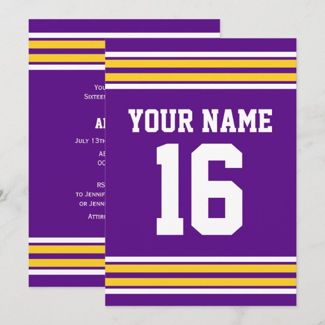 Invitation do-it-yourself Team Jersey Stripes Gold #2 White P (Devant / Derrière)