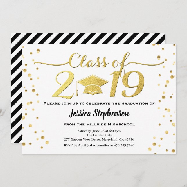 Invitation d'obtention du diplôme. Or de Faux (Devant / Derrière)