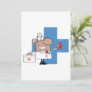 Invitation Docteur en dessin animé avec téléphone et sac Médi