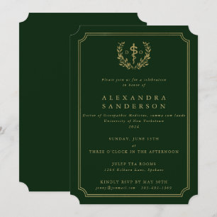 Invitation Docteur en médecine ostéopathique verte/or Grad In