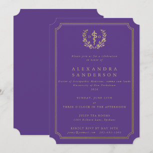 Invitation Docteur en médecine ostéopathique violet/or