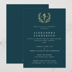 Invitation Docteur turquoise/Gold en médecine ostéopathique